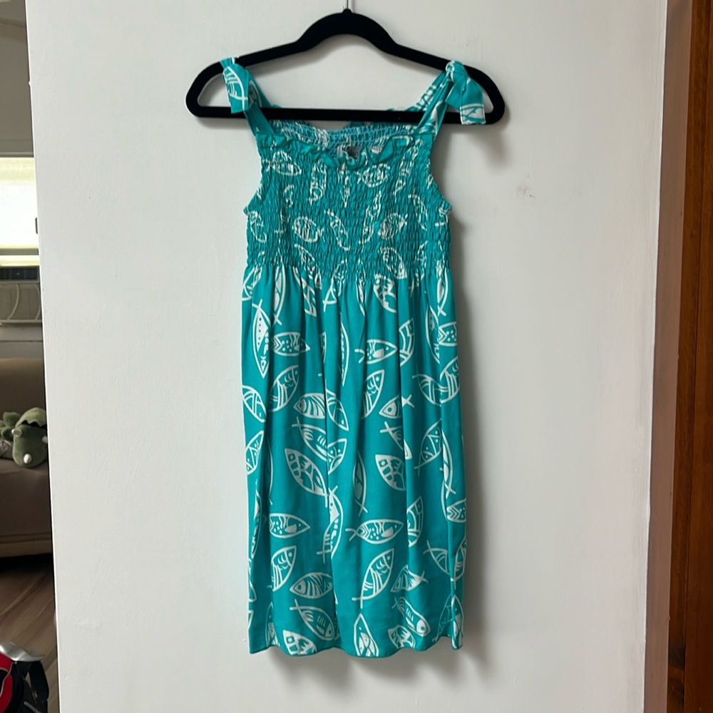 Tybee Island Girls Teal/White ELLA Fish Boho Sundress,One Size,4-6X,NWT